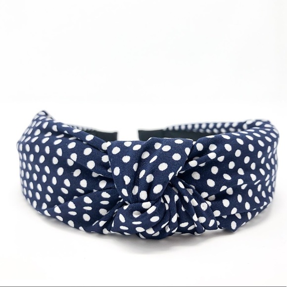 Blue & White Polka Dot Knotted Headband | Hairband - Picture 3 of 3
